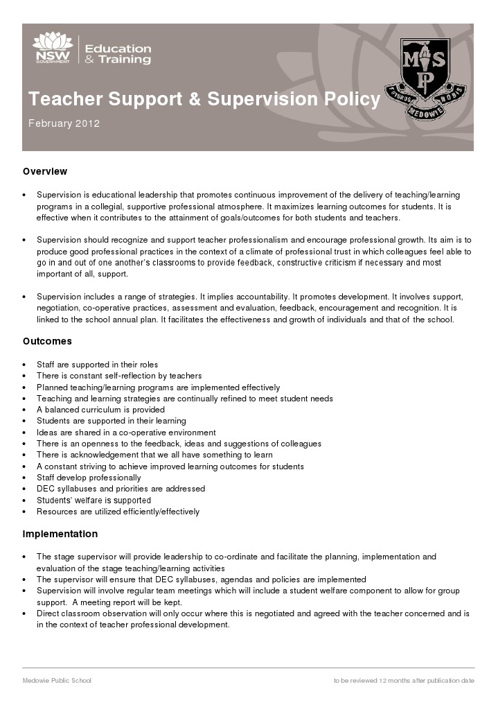 Teacher Support & Supervision Policy | PDF | Teachers | Educational ...