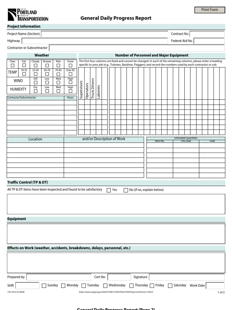 General Daily Progress Report Format
