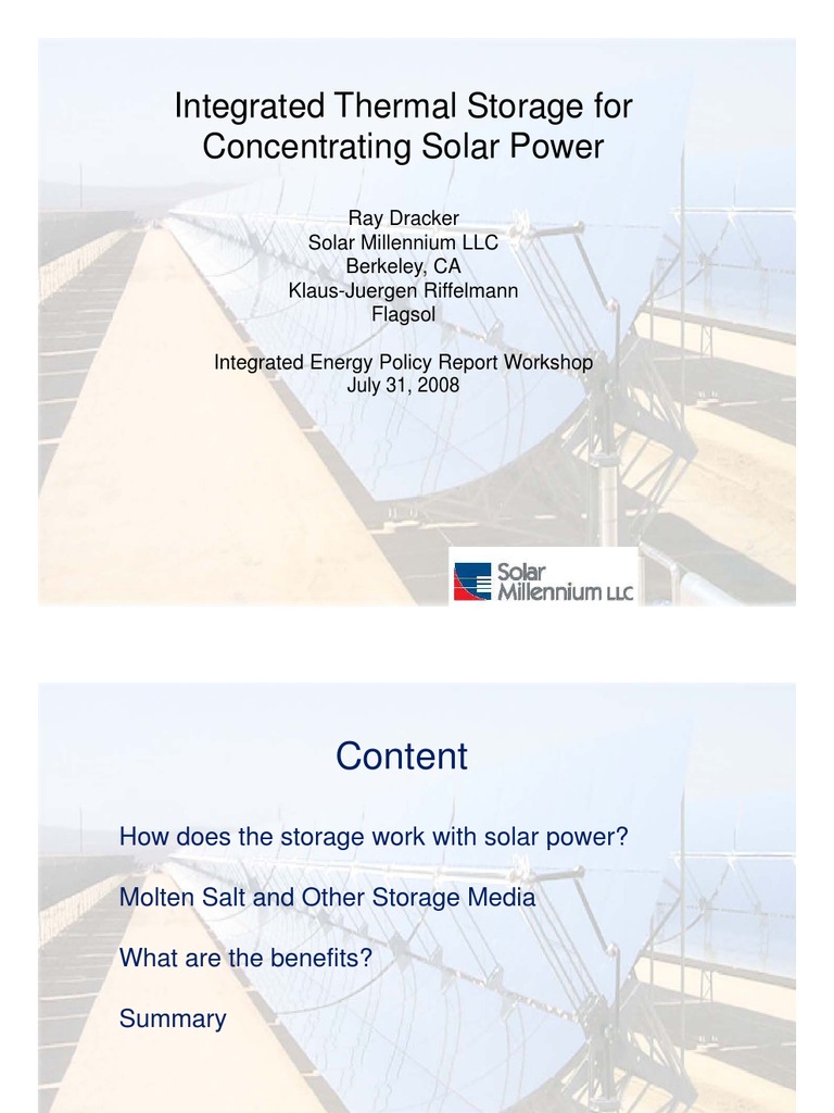 Integrated Thermal Storage in Solar Power | PDF | Solar Energy ...