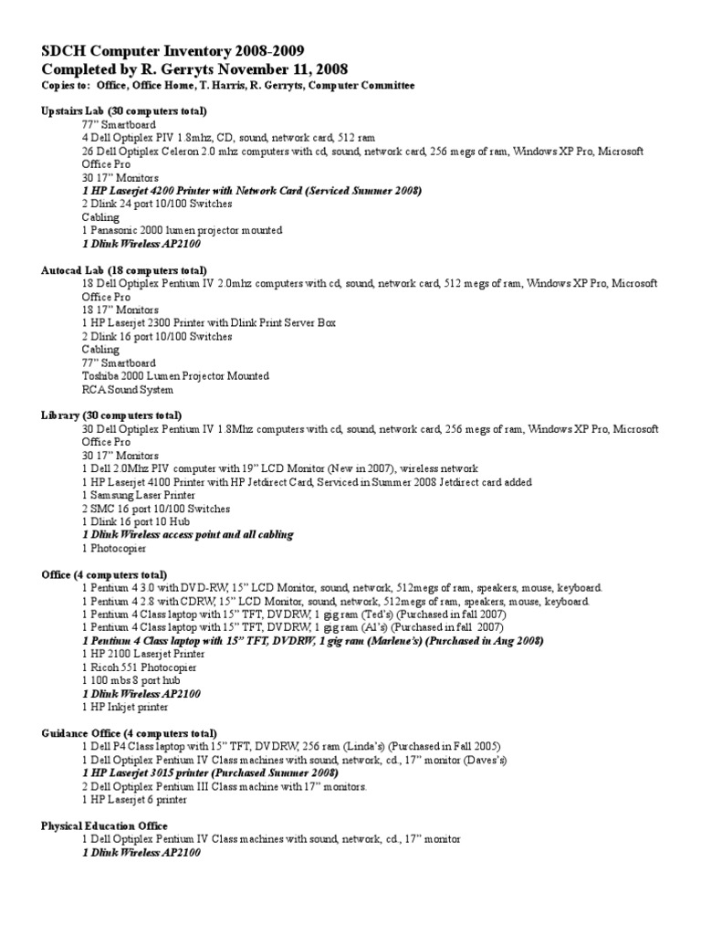 Inventory 2008 2009 | PDF | Printer (Computing) | Hard Disk Drive