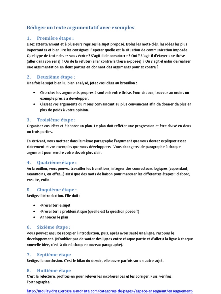 Rédiger Un Texte Argumentatif Avec Exemples Ii