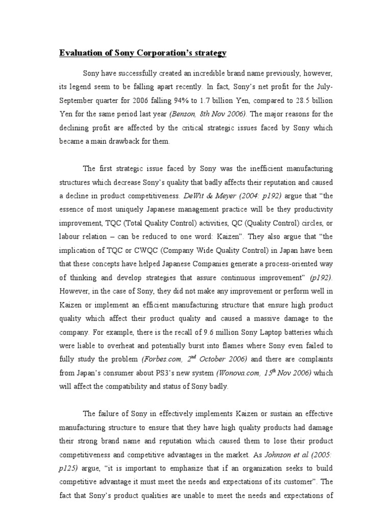 Sony Corporate Strategy | PDF | Competitive Advantage | Strategic