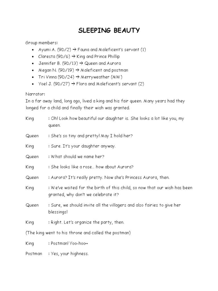 Sleeping Beauty Script | Sleeping Beauty