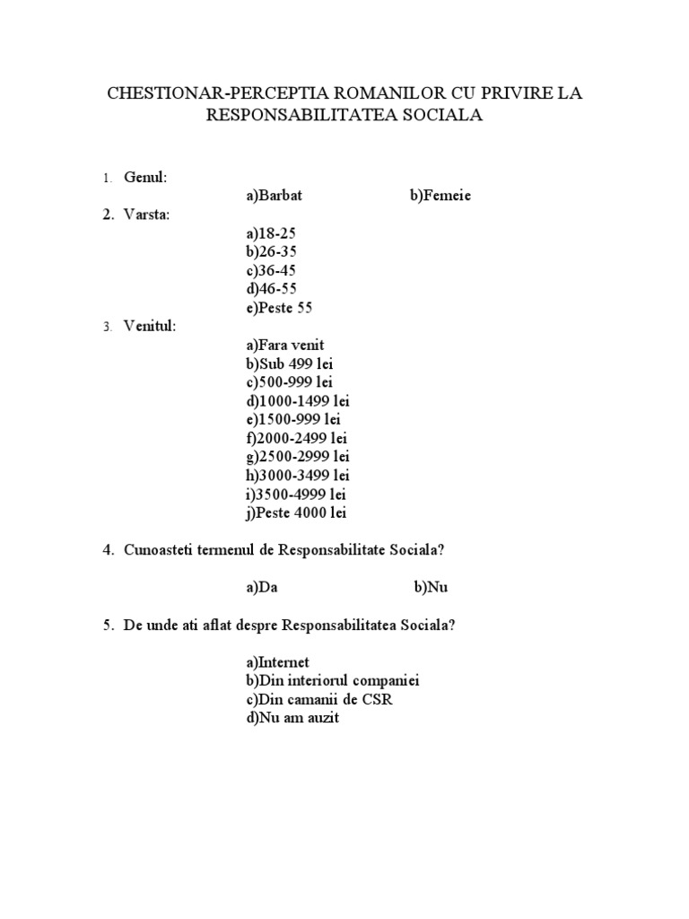 Chestionar CSR | PDF