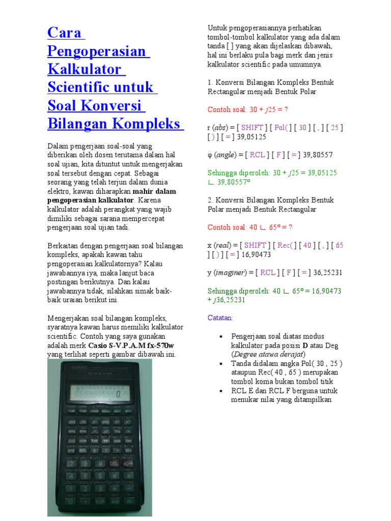 Cara Pengoperasian Kalkulator Scientific Untuk Soal