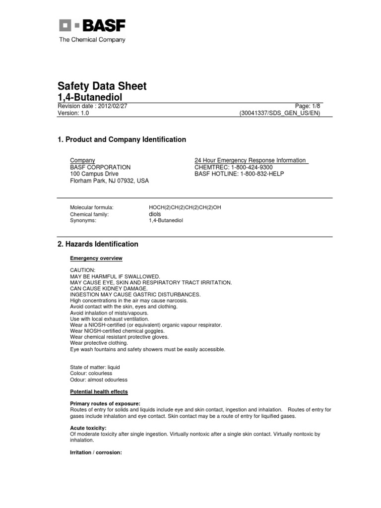 1 4 Butanediol Msds