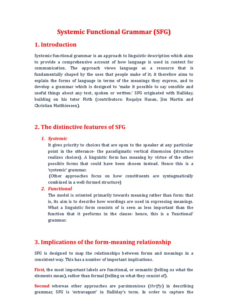 Overview of Systemic Functional Grammar | PDF | Human Communication ...