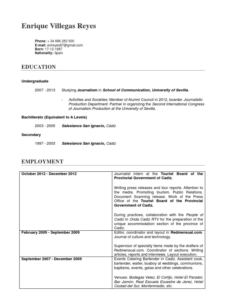 Tourism resume objectives picture