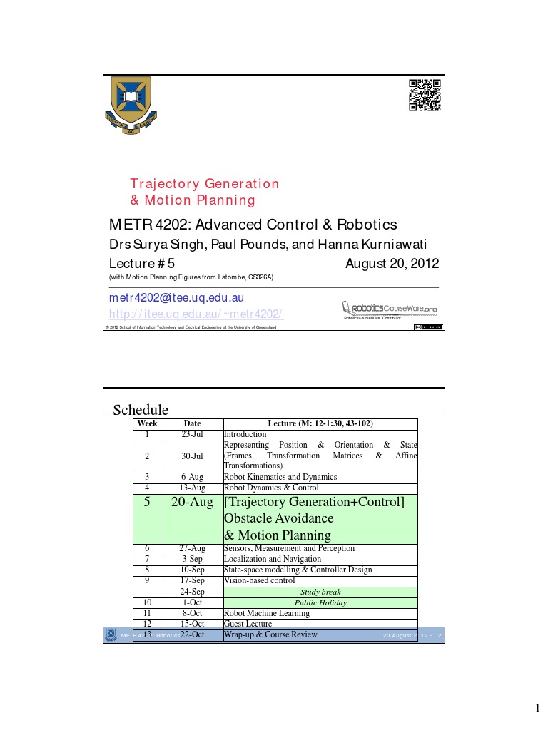 Trajectory Generation L5.MotionPlanning | PDF