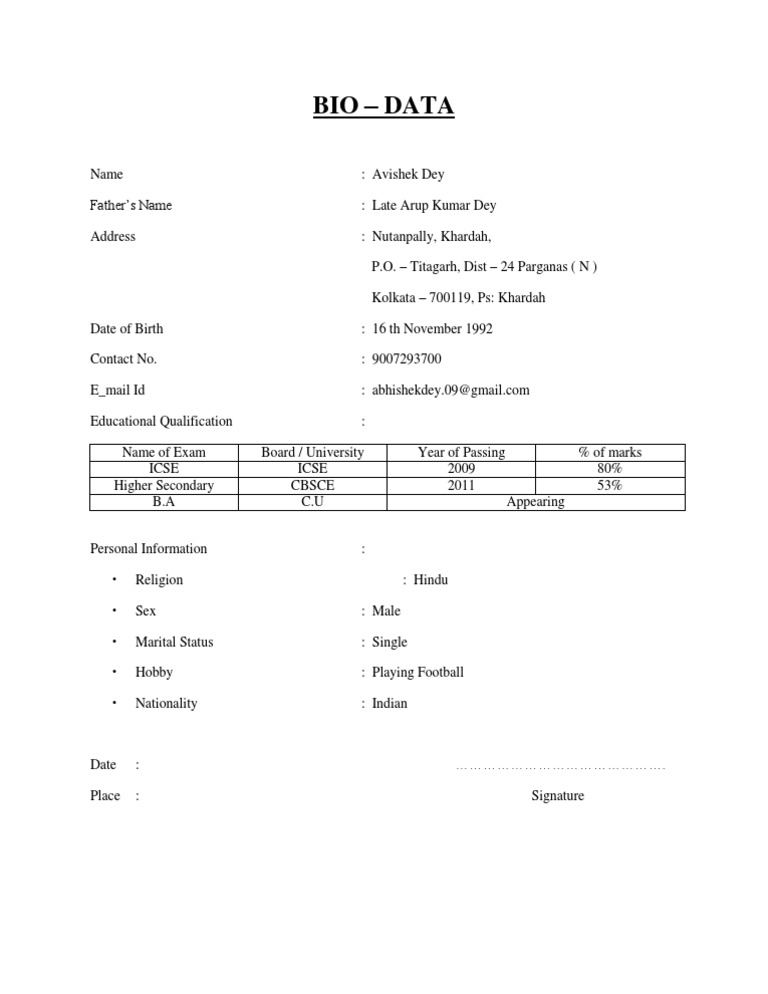 Bio - Data | PDF