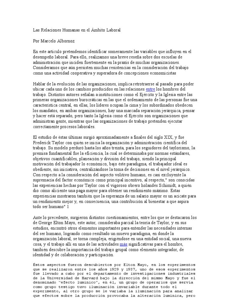 Las Relaciones Humanas en El Ámbito Laboral | PDF | Derecho laboral ...