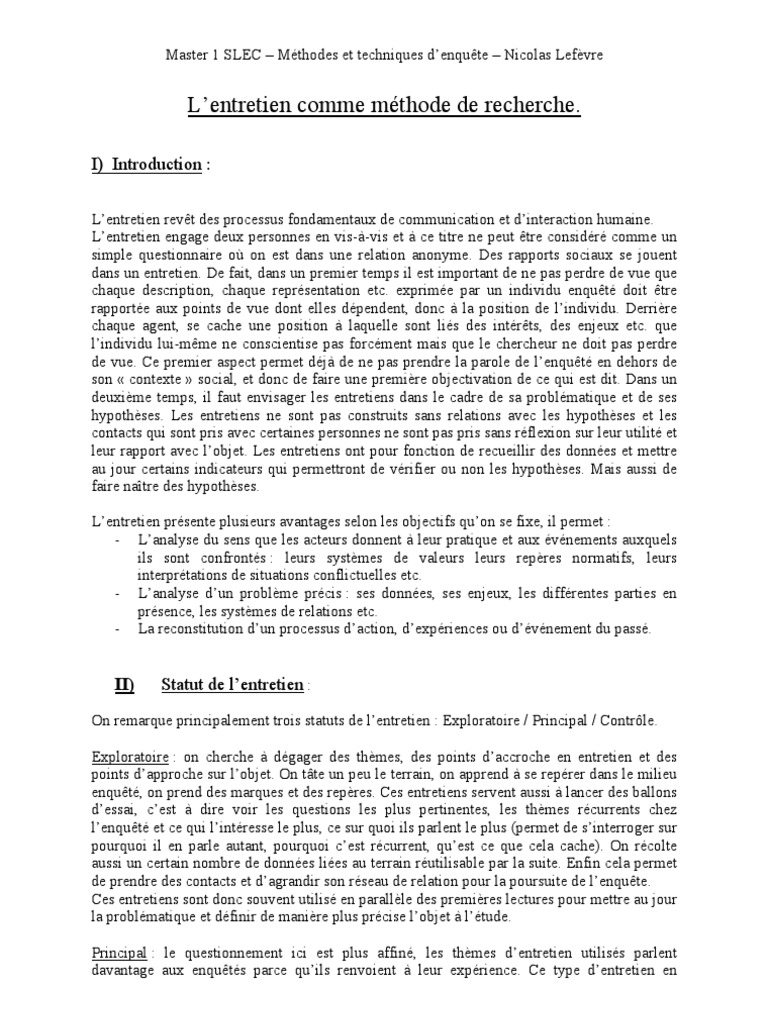 Technique D Entretien Pdf Sociologie La Communication