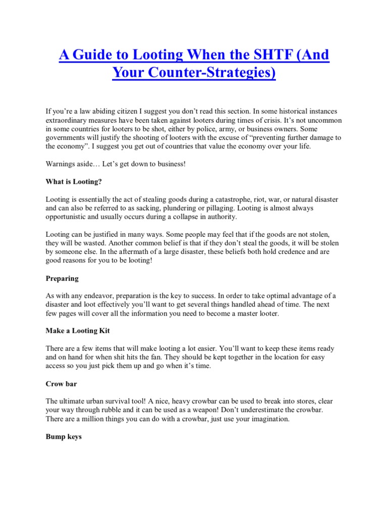 SHTF - Looting Guide | PDF | Looting | Retail