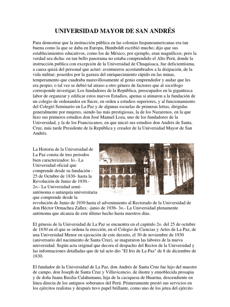 Historia de la Universidad Mayor de San Andrés | PDF | Universidad ...