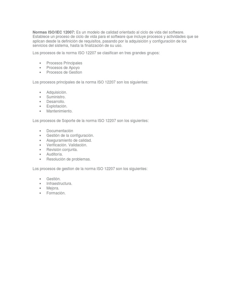 Normas ISO/IEC 12007 en el ciclo de vida del software | PDF