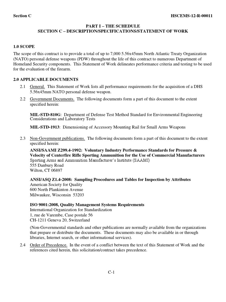 DHS Contract for NATO PDWs | PDF | Firearms | Quality Assurance