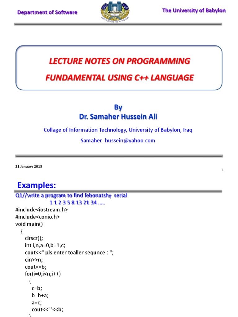 Lecture Notes On Programming Fundamental Using C++ Language: by Dr ...