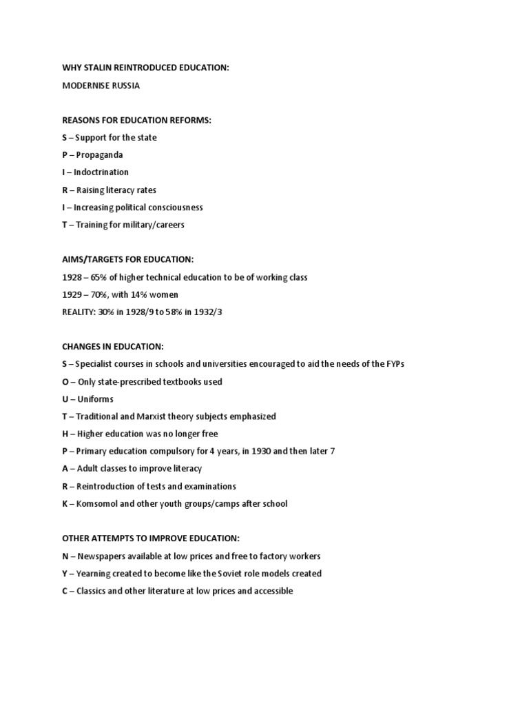 Stalin's Education Reforms in USSR | PDF | Joseph Stalin | Literacy