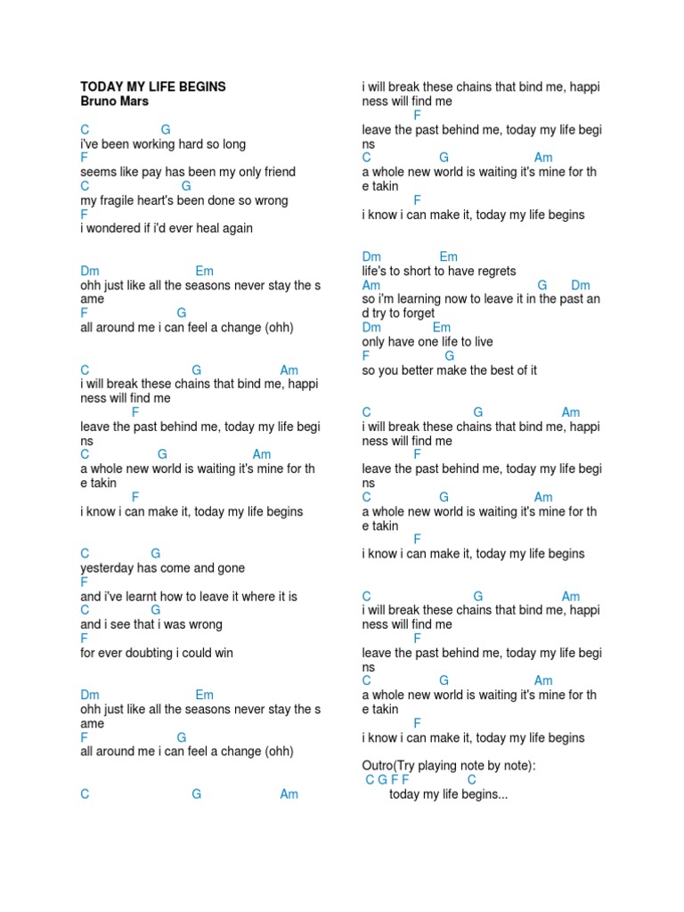 Today My Life Begins Lyrics Song Structure Songs