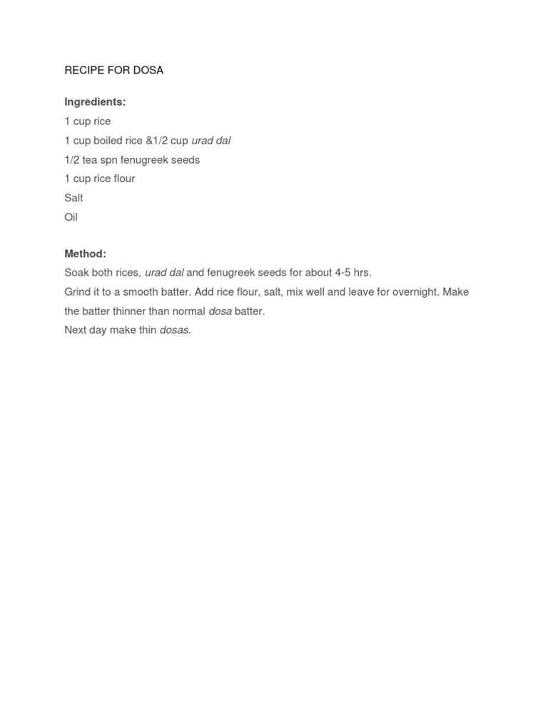 Easy Dosa Recipe with Rice and Dal | PDF