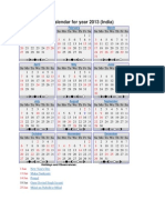 Calendar For Year 2013 (India) : January February March