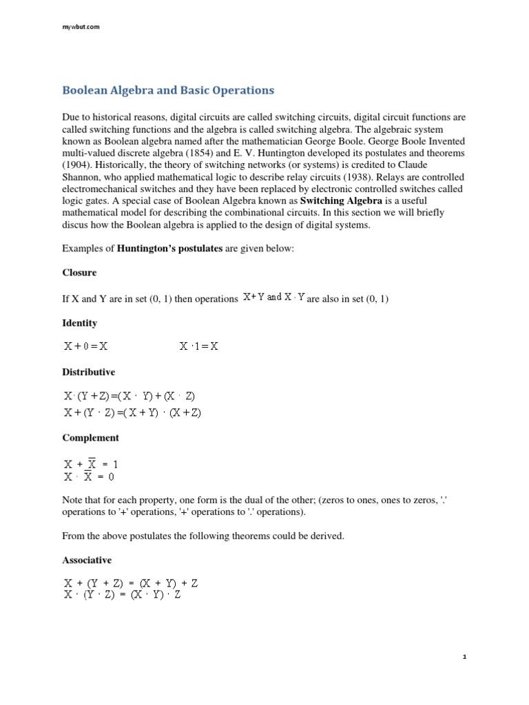 Boolean Algebra and Basic Operations: Closure | PDF
