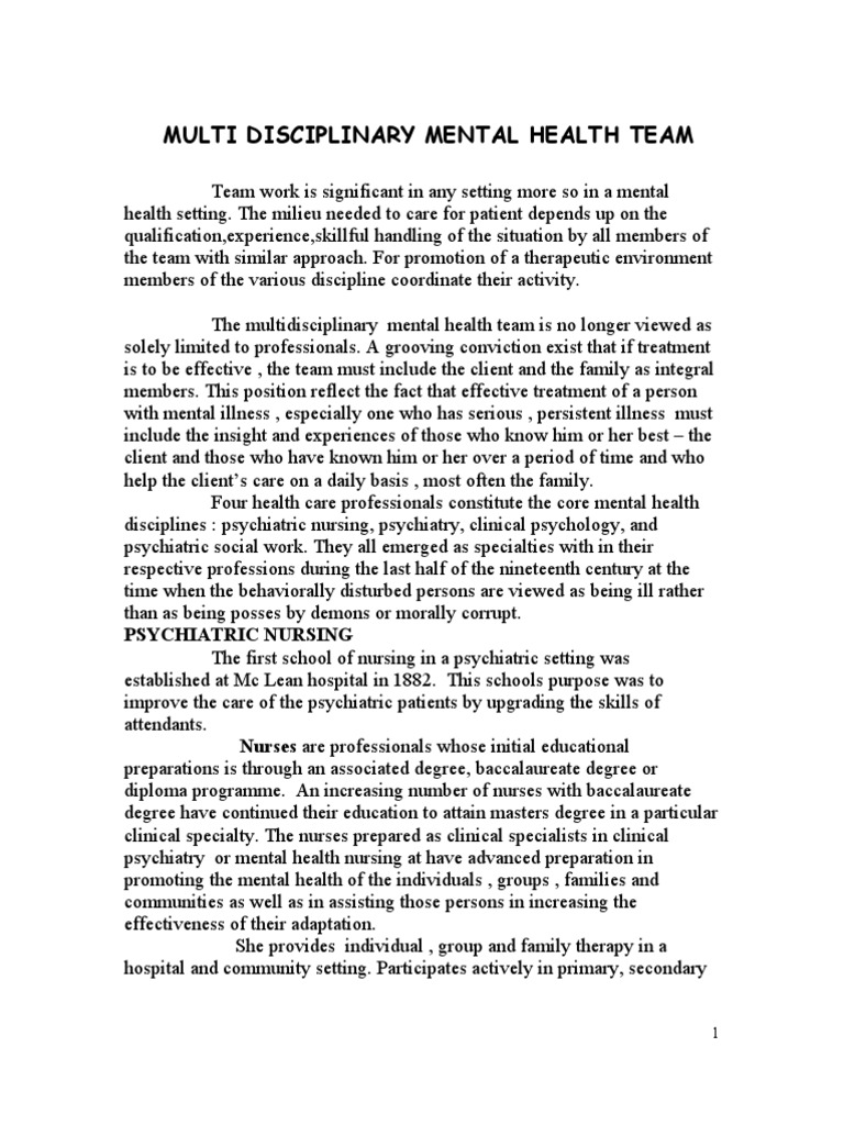 Multidisciplinary Team | PDF | Psychotherapy | Psychiatry