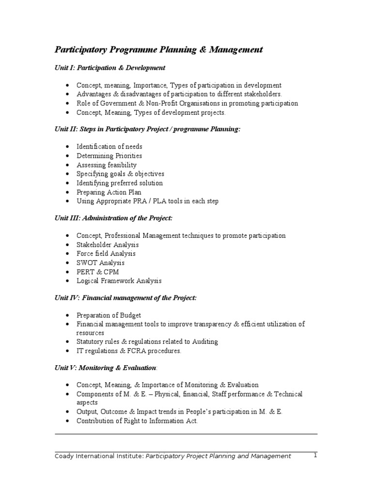 Participatory Project Planning Overview | PDF | Empowerment ...