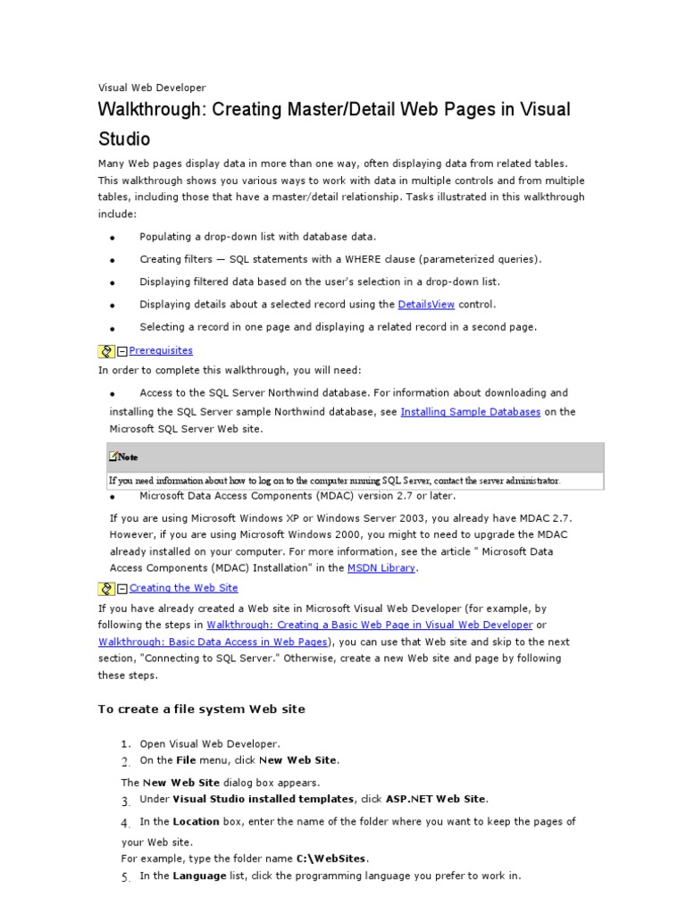 Master/Detail Web Pages in Visual Studio | PDF | Microsoft Sql Server ...