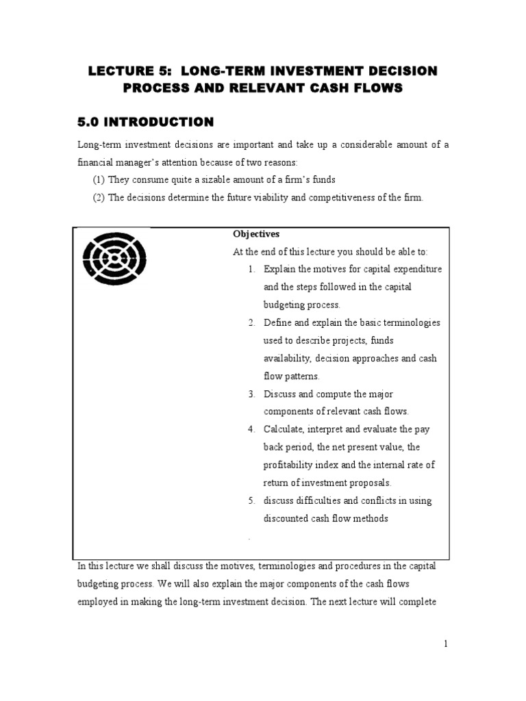 Financial Management Long Term Investment Decision Process and