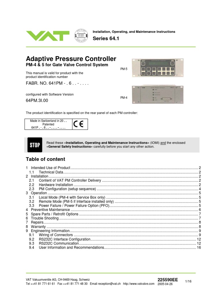 VAT Adaptive Pressure Controller Guide | PDF