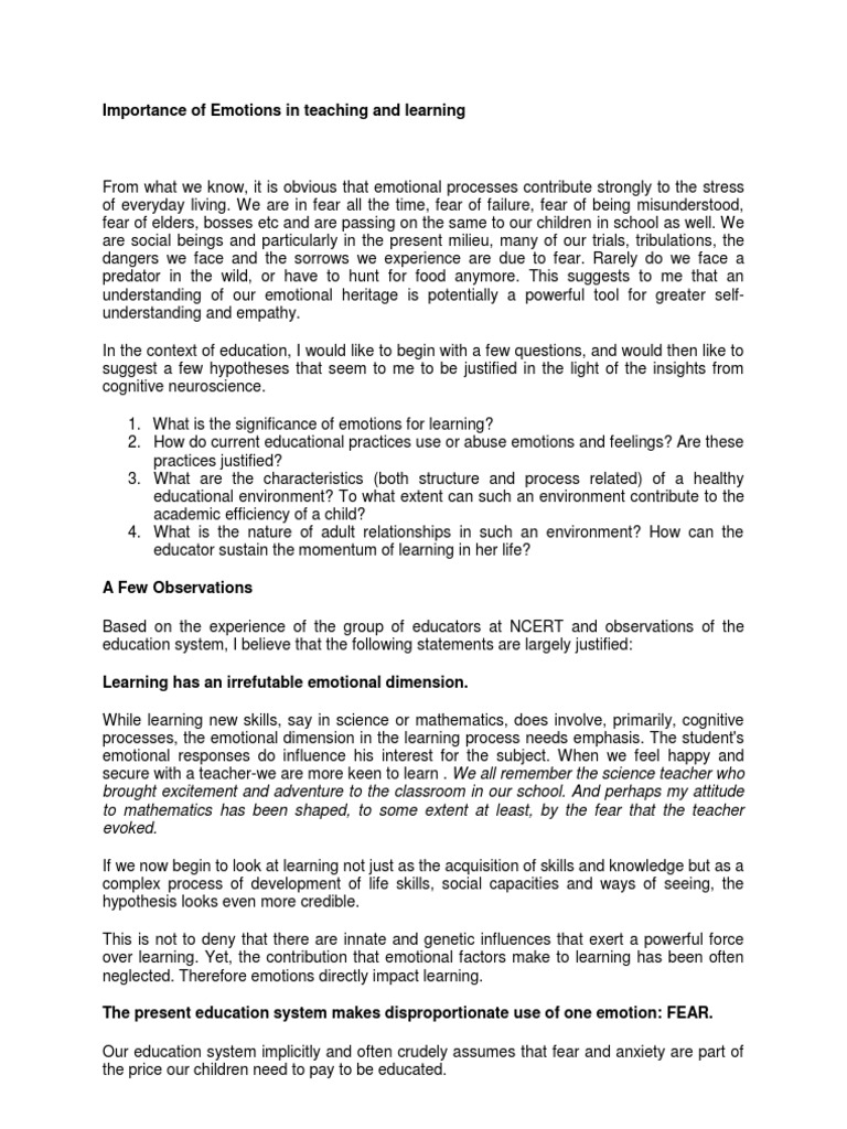 Emotional Impact on Learning Success | PDF | Emotions | Fear