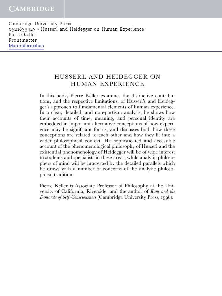 Husserl and Heidegger On Human Experience | PDF | Martin Heidegger ...