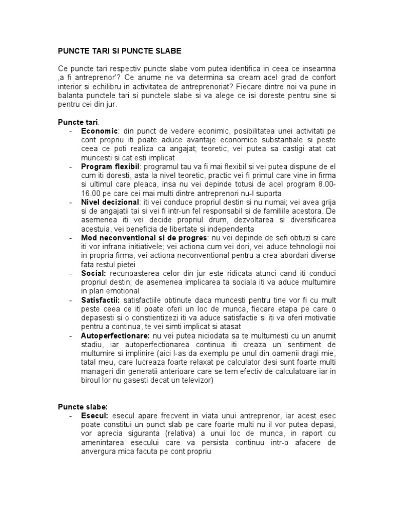 Puncte Tari Si Puncte Slabe