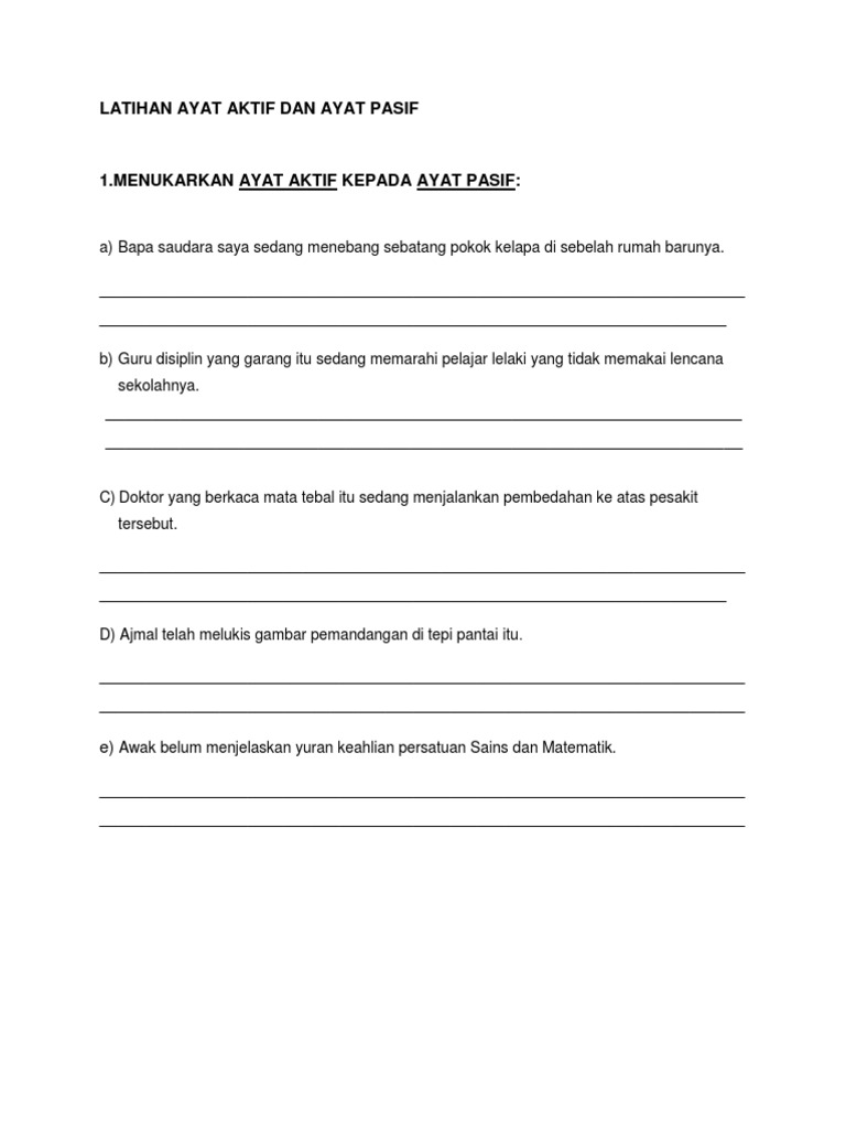 Latihan Ayat Aktif Dan Ayat Pasif Pdf