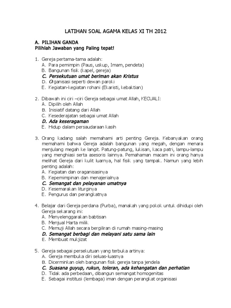 Latihan Soal Agama Kelas Xi Th 2012
