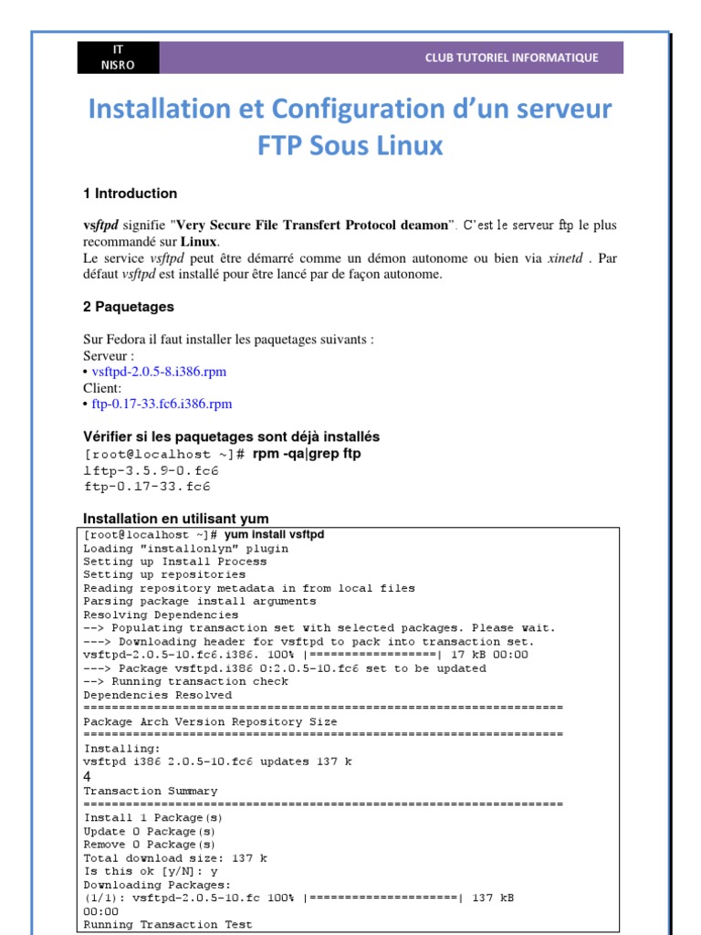 Installation Et Configuration D'un Serveur FTP Sous Linux | PDF ...