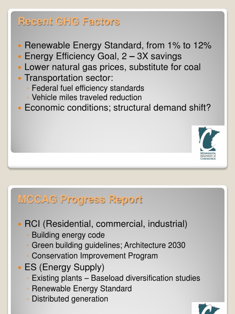 Minnesota Department of Commerce, Update On Meeting of Greenhouse Gas ...