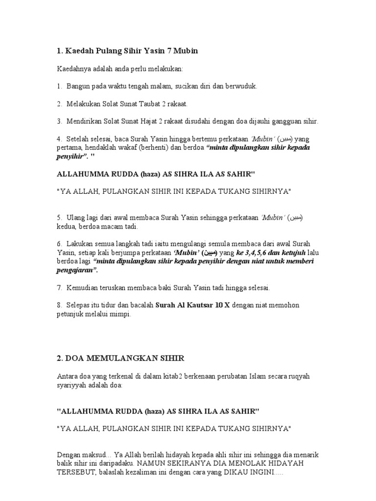 Doa Memulangkan Sihir