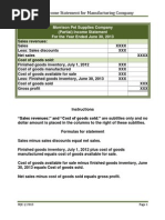 Partial Income Statement For Manufacturing Company