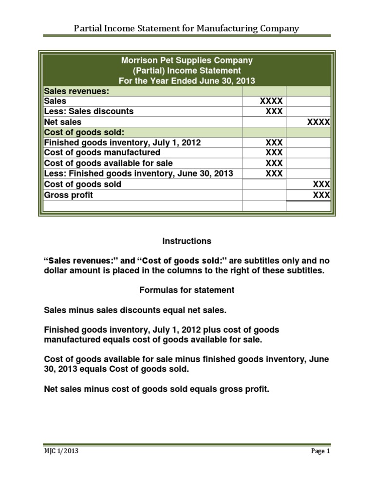 partial-income-statement-for-manufacturing-company