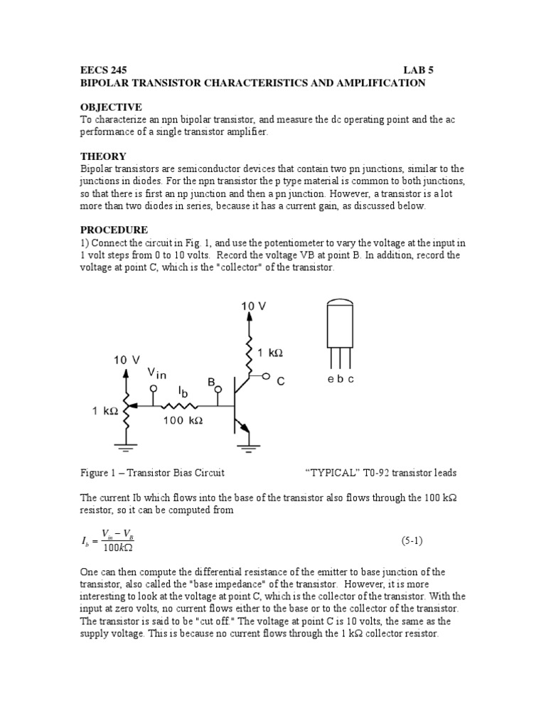 EECS 245 Lab 5 Bipolar Transistor Characteristics and Amplification ...