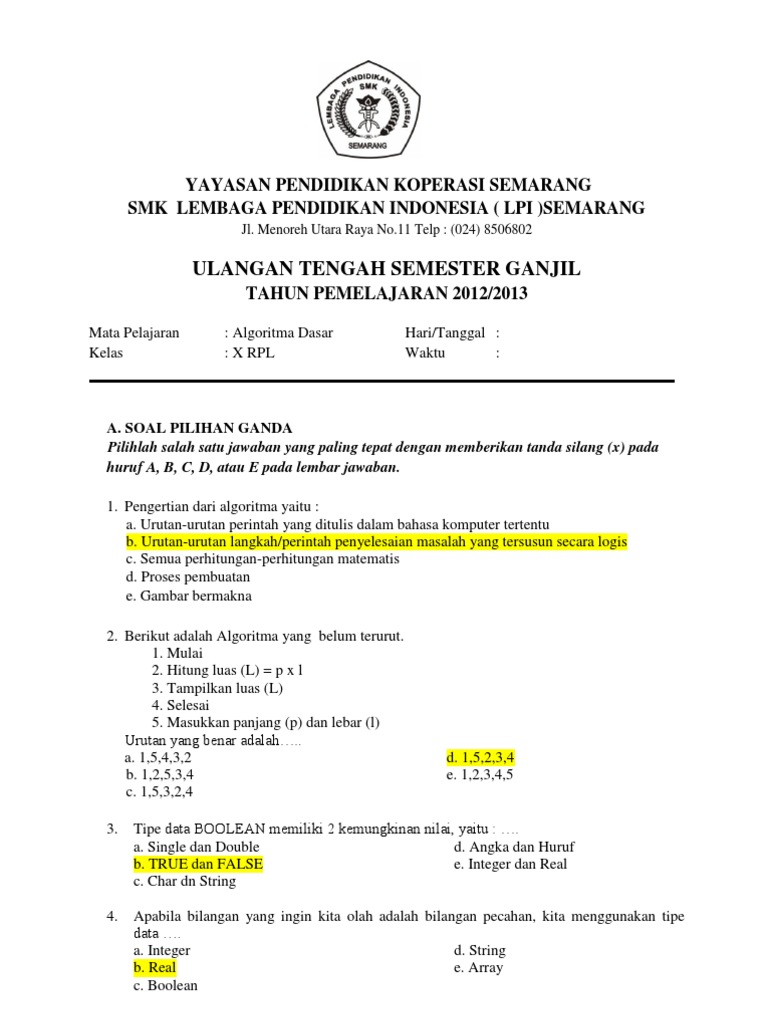 28 Contoh Soal Essay Algoritma Dan Jawabannya Kumpulan Contoh Soal