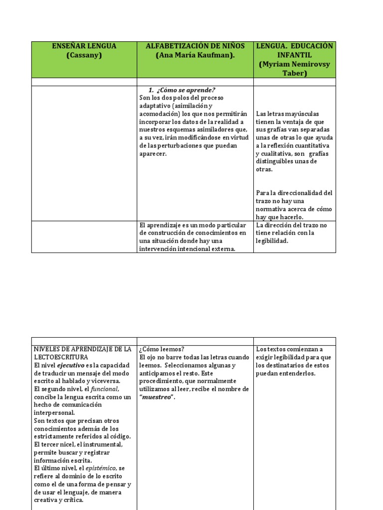 Cuadro Descriptivo Jardín de infancia Escritura