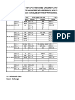 Bharati Vidyapeeth Deemed University, Pune Institute of Management & Research, New Delhi Internal Exam Schedule (October/ November, 2012)