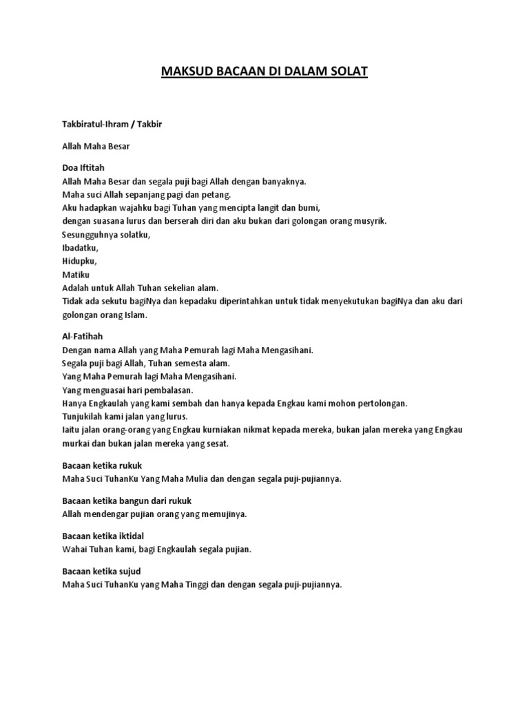 Maksud Bacaan Di Dalam Solat Pdf
