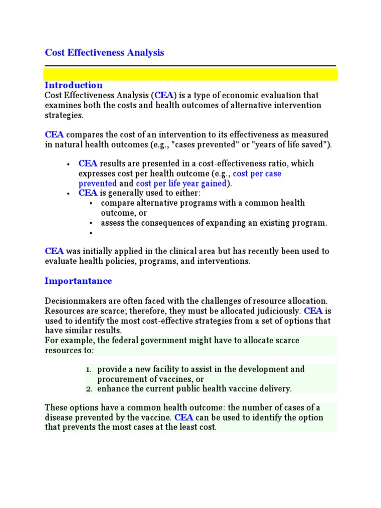 Cost Effectiveness Analysis | PDF