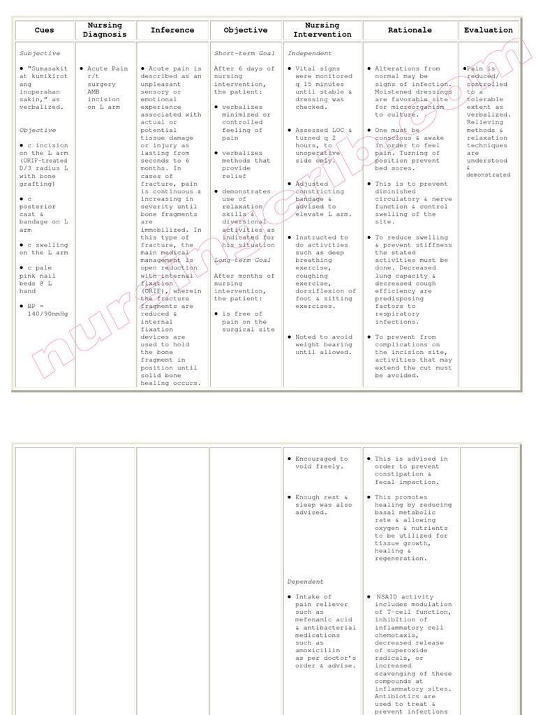 Nursing Care Plan Acute Pain (Surgery AMB Incision) PDF Pain Surgery