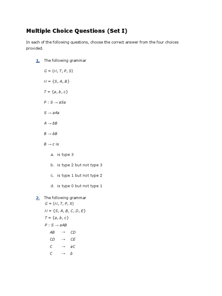 Multiple Choice Questions Computer Science Theoretical Computer Science