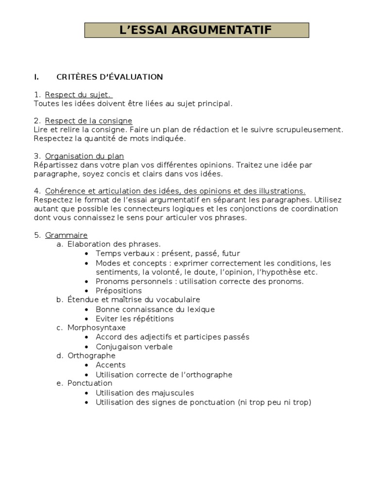 L'essai argumentatif
